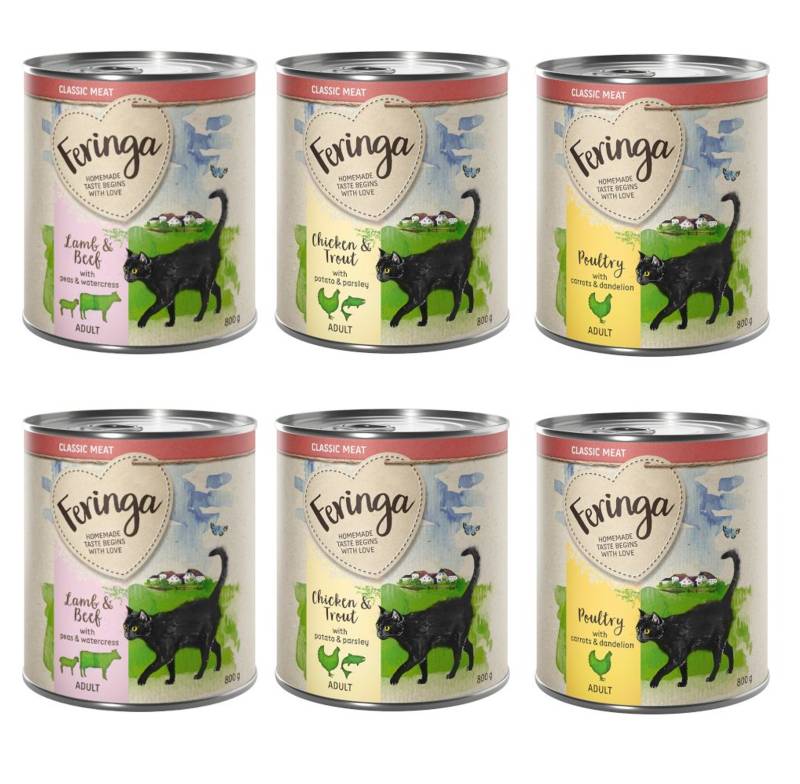 20 + 4 gratis! Feringa Classic Meat Menü 24 x 800 g - Mixpaket 2 (Geflügel, Lamm & Kaninchen, Huhn & Forelle) von Feringa