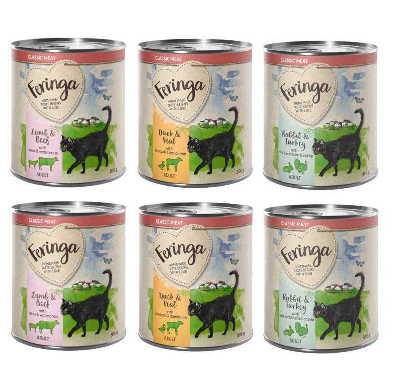 20 + 4 gratis! Feringa Classic Meat Menü 24 x 800 g - Mixpaket 3 (Kaninchen & Pute, Lamm & Rind, Ente & Kalb) von Feringa