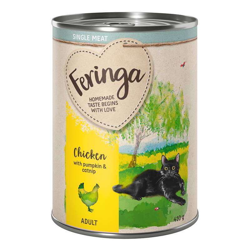 5 + 1 gratis! Feringa Single Meat Menü 6 x 410 g - Huhn mit Kürbis & Katzenminze von Feringa