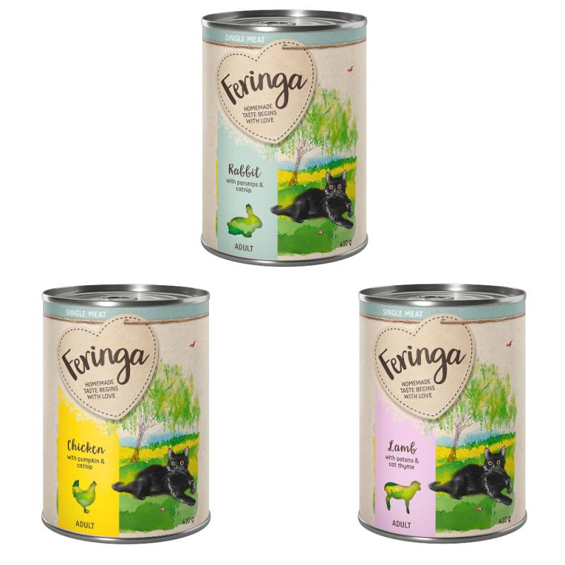 5 + 1 gratis! Feringa Single Meat Menü 6 x 410 g - gemischtes Paket I (3 Sorten): Huhn, Kaninchen, Lamm von Feringa