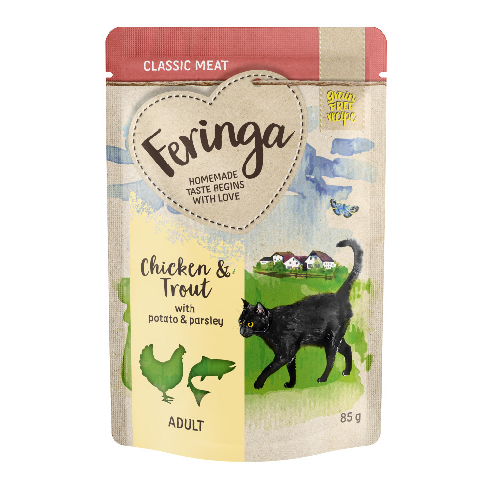 Feringa Classic Meat Menü Pouch 12 x 85 g - Forelle & Huhn mit Kartoffel von Feringa