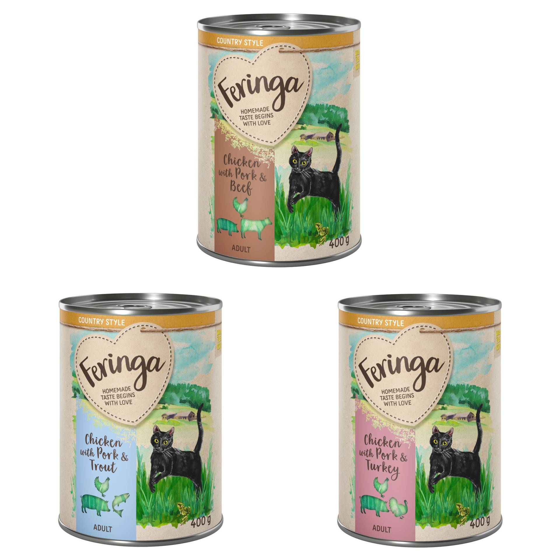 Feringa Country Style Menü 6 x 400 g - Mixpaket 1: Pute, Rind, Forelle von Feringa
