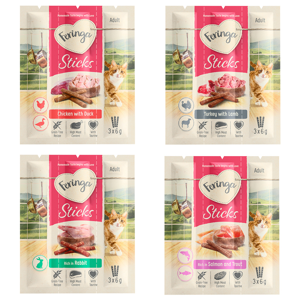 Probiermix Feringa Sticks 12 x 6 g Truthahn/Lamm, Huhn/Ente, Lachs/Forelle, Kaninchen von Feringa