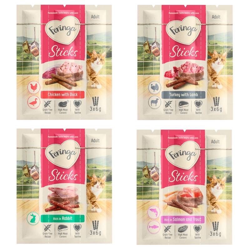 Probiermix Feringa Sticks 12 x 6 g Truthahn/Lamm, Huhn/Ente, Lachs/Forelle, Kaninchen von Feringa