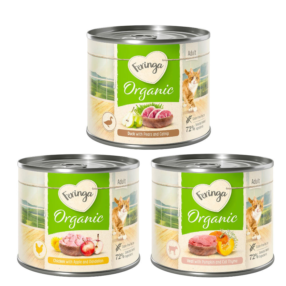 Sparpaket Feringa Bio Menü 12 x 200 g - Bio gemischtes Paket (Huhn, Ente, Kalb) von Feringa