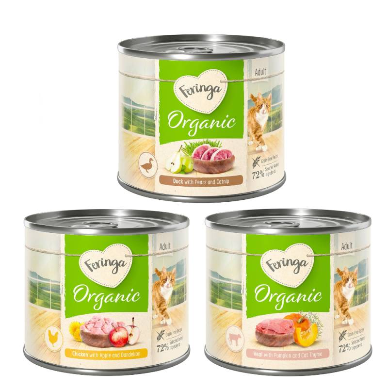 Sparpaket Feringa Bio Menü 12 x 200 g - Bio gemischtes Paket (Huhn, Ente, Kalb) von Feringa