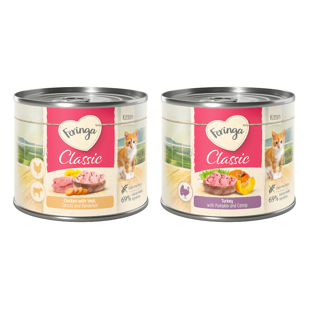 Sparpaket Feringa Classic Meat Menü Kitten 24 x 200 g - Mixpaket 2 (Pute, Huhn & Kalb) von Feringa