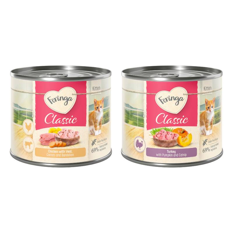 Sparpaket Feringa Classic Meat Menü Kitten 24 x 200 g - Mixpaket 2 (Pute, Huhn & Kalb) von Feringa