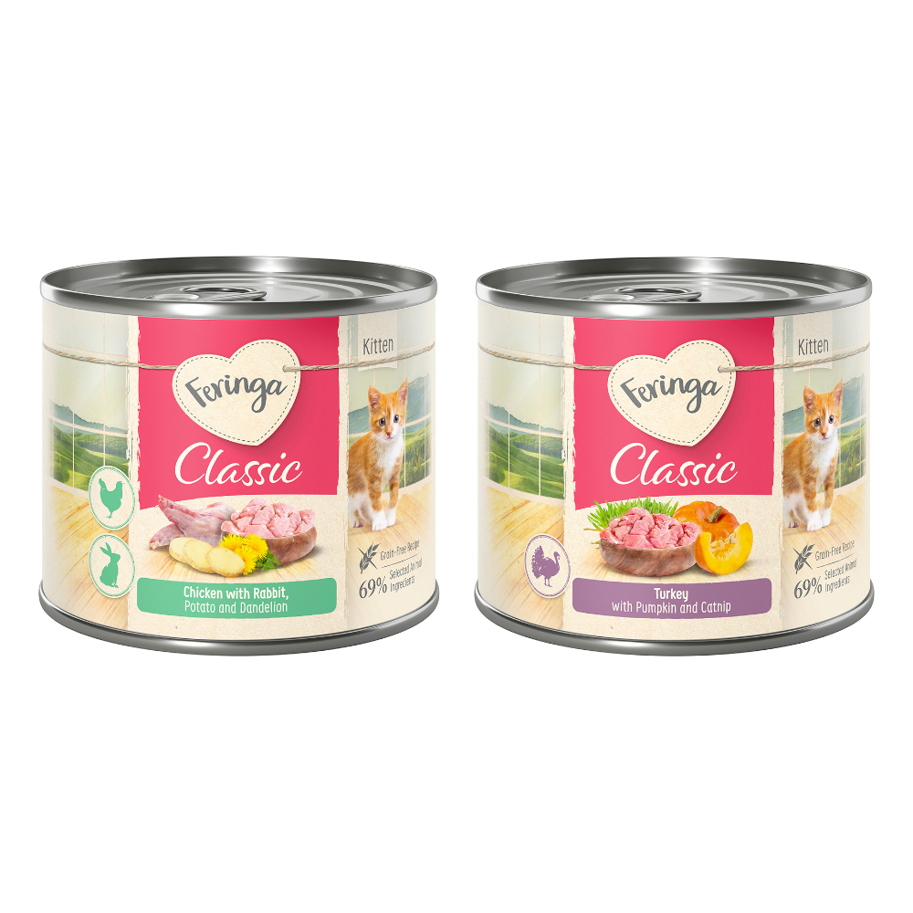 Sparpaket Feringa Classic Meat Menü Kitten 24 x 200 g - Mixpaket 3 (Pute, Kaninchen & Huhn) von Feringa