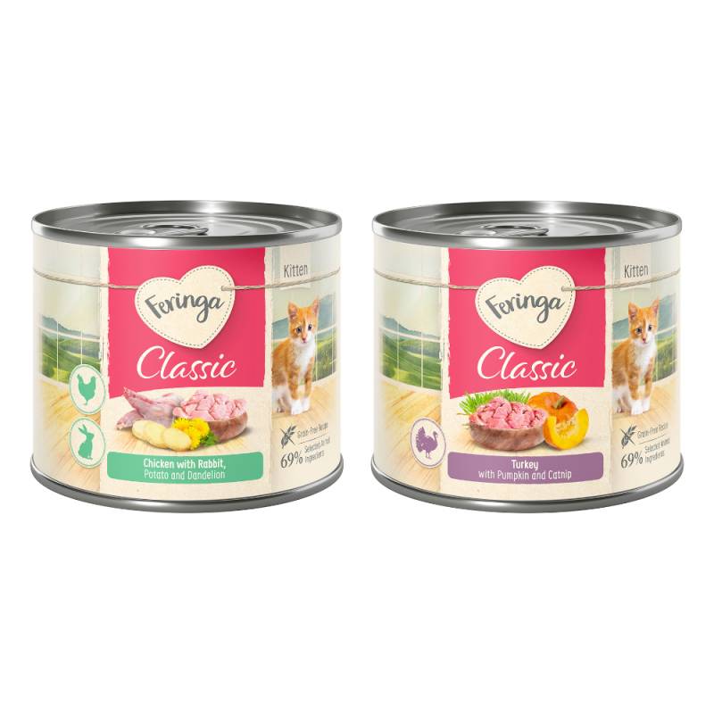 Sparpaket Feringa Classic Meat Menü Kitten 24 x 200 g - Mixpaket 3 (Pute, Kaninchen & Huhn) von Feringa