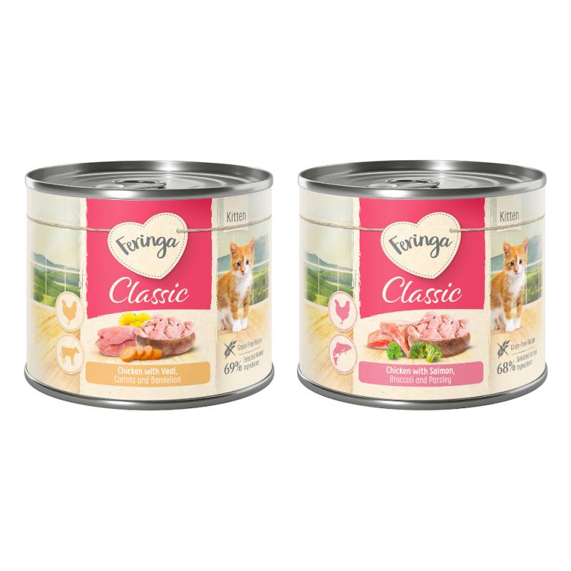 Sparpaket Feringa Classic Meat Menü Kitten 24 x 200 g - Mixpaket 4 (Huhn & Kalb, Lachs & Huhn) von Feringa