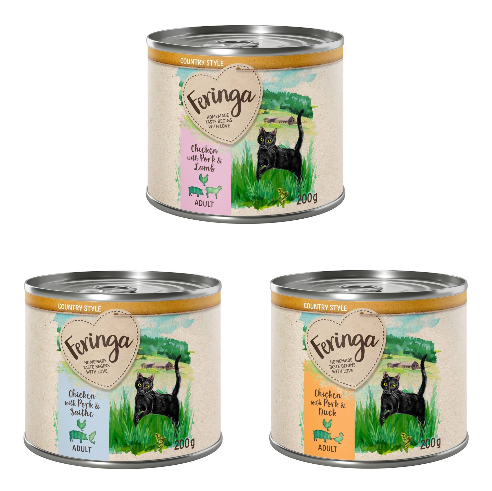 Sparpaket Feringa Country Style Menü 24 x 200 g - Mixpaket 2: Ente, Lamm, Seelachs von Feringa