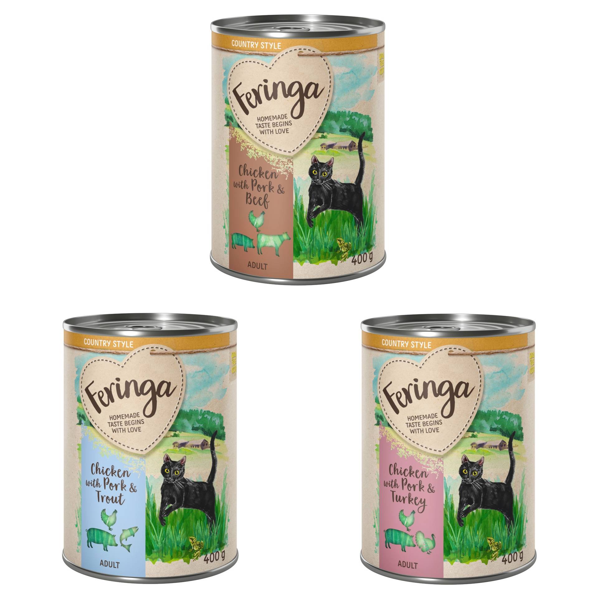 Sparpaket Feringa Country Style Menü 24 x 400 g - Mixpaket 1: Pute, Rind, Forelle Sparpaket Feringa Country Style Menü 24 x 400 g - Mixpaket 1: Pute, Rind, Forelle von Feringa