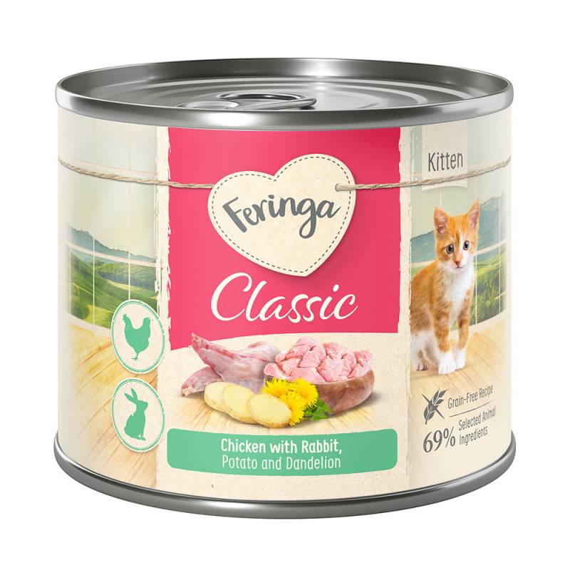 Sparpaket Feringa Classic Meat Menü Kitten 24 x 200 g - Kaninchen & Huhn von Feringa