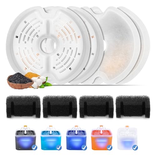 4 Stück Katzenbrunnen Filter für 2L&2,5L Katzenbrunnen, Feriva Filter für Katzenbrunnen, Dreifacher Filtration Ersatzfilter für Haustierbrunnen, Ersatzfilter für Trinkbrunnen für Katzen(4+4) von Feriva