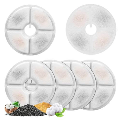 6 Stück Katzenbrunnen Ersatzfilter, Feriva Ersatzfilter für 3L Blumen Katzenbrunnen, Dreifache Aktion Haustier Wasser-Brunnen-Filter, Ersatzfilter für Trinkbrunnen Katzen(14cm Durchmesser) von Feriva