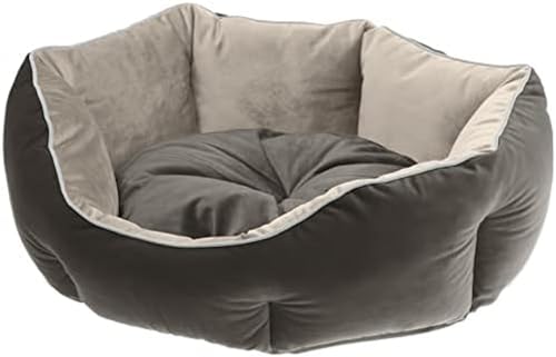 Ferplast Hundekörbchen Hundesofa Katzenbett QUEEN 45 mit Kissen, Kuschelbett für Haustiere, beidseitig nutzbar, weicher Samt, waschbar, 44 x 40 x H 16 cm, grau von Ferplast