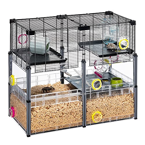 Ferplast Hamsterheim, Mäusekäfig MULTIPLA Hamster Crystal, aus Metallgitter und recyceltem Kunststoff, mit Zubehör, Modularer, 57007617 von Ferplast