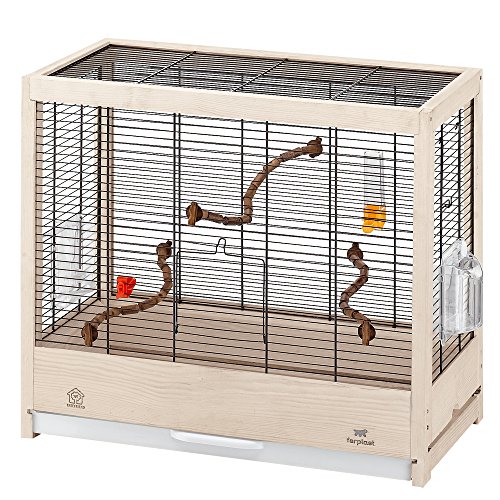 Ferplast Vogelkäfig aus Metall und FSC-Holz, für Kanarienvögel, Sittiche, inkl Zubehör, Futternäpfe, abnehmbare und veränderbare Sitzstangen 57 x 30 x H 50 cm. von Ferplast