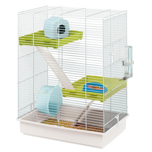 Ferplast Hamsterkäfig, Nagerkäfig Hamster TRIS, Kleintierkäfig, 3 Etagen mit Rampen Hamsterzubehör inklusive, 46 x 29 x 58 cm von Ferplast