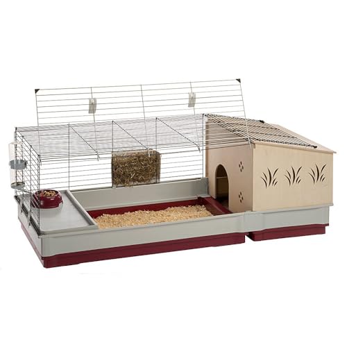 Ferplast - Meerschweinchen Käfig - Hasenkäfig - Kaninchenkäfig - Häuschen und Zubehör Inklusive - Viel Platz für Kaninchen - Öffnenden & Modular - 142 x 60 x h 50 cm - Krolik, 140 Plus von Ferplast