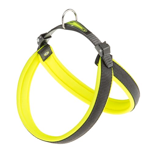 Ferplast Ergonomisches Hundegeschirr AGILA Fluo 5, ausgezeichnete Passform, doppelter Mikroregulations-Verschluss, weiche Polsterung, A = B 50 ÷ 58 cm 20 mm Neongrün von Ferplast