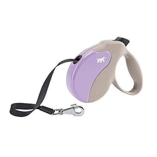 Ferplast Hundeleine Amigo MEDIUM, Rollleine mittelgroße Hunde bis 25 kg. Max. 5 m Gurtband. Einzelner Verriegelungs- und Entriegelungsknopf, beige, Violette Abdeckung von Ferplast