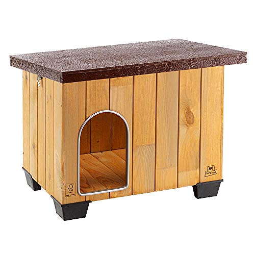 Ferplast Hundehütte mittelgroße Hunde BAITA 60 aus FSC-Holz, Hundehaus Outdoor Wetterfest, Isolierende Kunststofffüße, Tür mit Bissschutzkante aus Aluminium, 67 x 53 x h 56 cm. von Ferplast