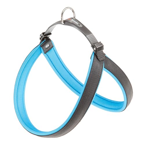 Ferplast Ergonomisches Hundegeschirr AGILA FLUO 7, ausgezeichnete Passform, doppelter Mikroregulations-Verschluss, weiche Polsterung, A = B 63 ÷ 71 cm 25 mm Blau von Ferplast