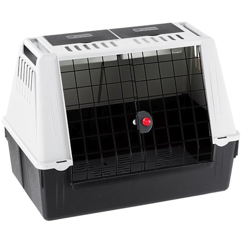 Ferplast Hundebox Auto Atlas CAR 80, Hundebox, Transportbox Hund, Doppelte Schiebeöffnung, Doppeltes Staufach, Praktische Tragegriffe, Abtropfmatte, Max. 20 kg, 82 x 51 x H 61 cm von Ferplast