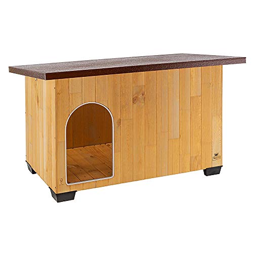 Ferplast Hundehütte XXL große Hunde BAITA 120 aus FSC-Holz, Hundehaus Outdoor Wetterfest, Isolierende Kunststofffüße, Tür mit Bissschutzkante aus Aluminium, 140 x 86 x h 87 cm. von Ferplast