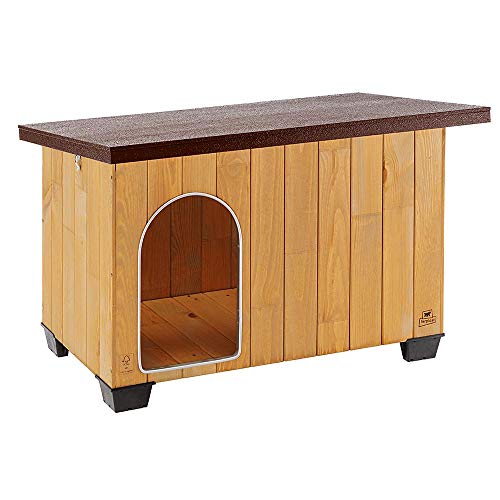 Ferplast Hundehütte große Hunde BAITA 80 aus FSC-Holz, Hundehaus Outdoor Wetterfest, Isolierende Kunststofffüße, Tür mit Bissschutzkante aus Aluminium, 96 x 65 x h 66 cm. von Ferplast