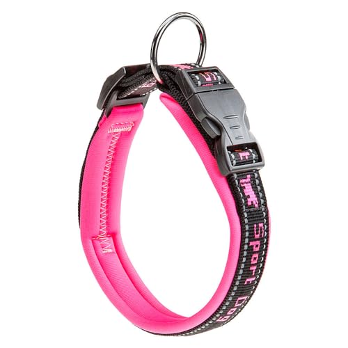 Ferplast Hundehalsband Sport Dog, Weich Gepolstertes Nylon Hunde Halsband für große Hunde, Verstellbare und Reflektierend, Größe: 2,5 cm (45-55 cm), Rosa von Ferplast