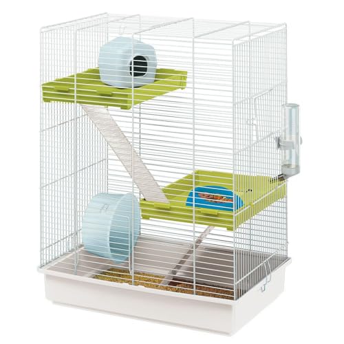 Ferplast Hamsterkäfig, Nagerkäfig Hamster TRIS, Kleintierkäfig, 3 Etagen mit Rampen Hamsterzubehör inklusive, 46 x 29 x 58 cm von Ferplast