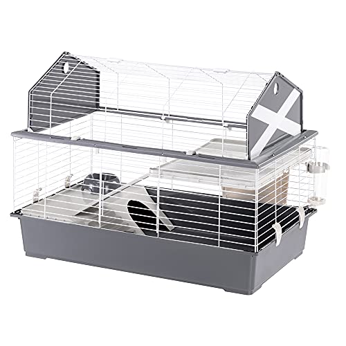Ferplast Hasenheim für Kleintiere und Hasen, BARN 100, 2 Etagen, Dach zum Öffnen, Zubehör und Aufkleber Inklusive von Ferplast