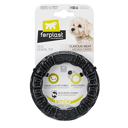 Ferplast Hunde Spielzeug, Futterspender, Trockenfutter oder Leckerli, Ring aus Strapazierfähigem Material, Fleischgeschmack, für die Zahnhygiene, Smile Fitnessring, Hundespielzeug, Schwarz Ferplast Hunde Spielzeug, Futterspender, Trockenfutter oder Leckerli, Ring aus Strapazierfähigem Material, Fleischgeschmack, für die Zahnhygiene, Smile Fitnessring, Hundespielzeug, Schwarz von Ferplast