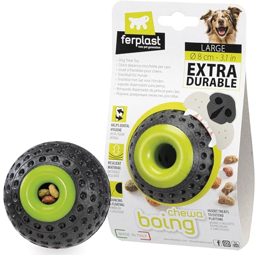 Ferplast Hunde Spielzeug, Futterspender, aus strapazierfähigem, ungiftigem, bissfestem Material, Zahnhygiene des Hundes, Springt und Schwimmt, CHEWA Boing Groß Futterball für Hunde, Schwarz von Ferplast