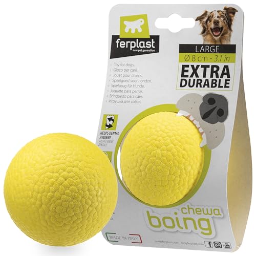 Ferplast Hunde Spielzeug, Hundeball, aus strapazierfähigem, ungiftigem, bissfestem Material, für die Zahnhygiene des Hundes, Springt und Schwimmt, CHEWA Boing Ball, Hundespielzeug große hundeGelb Ferplast Hunde Spielzeug, Hundeball, aus strapazierfähigem, ungiftigem, bissfestem Material, für die Zahnhygiene des Hundes, Springt und Schwimmt, CHEWA Boing Ball, Hundespielzeug große hundeGelb von Ferplast