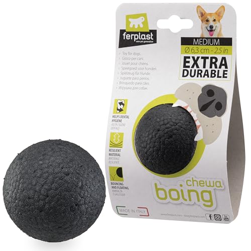 Ferplast Hunde Spielzeug, Hundeball, aus strapazierfähigem, ungiftigem, bissfestem Material, für die Zahnhygiene des Hundes, Springt und Schwimmt, CHEWA Boing Mittelgroße Hundespielzeug Ball, Schwarz von Ferplast