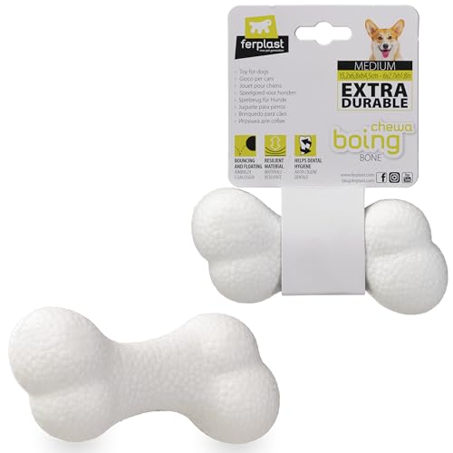 Ferplast Hunde Spielzeug, Hundeknochen, aus strapazierfähigem, ungiftigem, bissfestem Material, Zahnhygiene des Hundes, Springt und Schwimmt, CHEWA Boing Knochen Spielzeug, Hundespielzeug, Weiß Ferplast Hunde Spielzeug, Hundeknochen, aus strapazierfähigem, ungiftigem, bissfestem Material, Zahnhygiene des Hundes, Springt und Schwimmt, CHEWA Boing Knochen Spielzeug, Hundespielzeug, Weiß von Ferplast