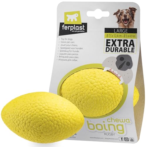 Ferplast Hunde Spielzeug, aus strapazierfähigem, ungiftigem, bissfestem Material, für die Zahnhygiene des Hundes, Springt und Schwimmt, CHEWA Boing Rugby Ball, Hundespielzeug große Hunde, Gelb Ferplast Hunde Spielzeug, aus strapazierfähigem, ungiftigem, bissfestem Material, für die Zahnhygiene des Hundes, Springt und Schwimmt, CHEWA Boing Rugby Ball, Hundespielzeug große Hunde, Gelb von Ferplast