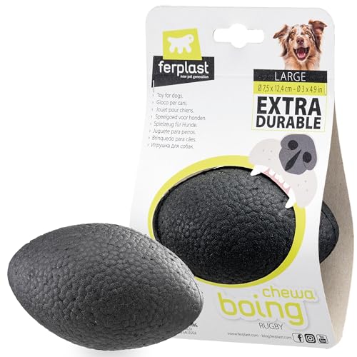 Ferplast Hunde Spielzeug, aus strapazierfähigem, ungiftigem, bissfestem Material, für die Zahnhygiene des Hundes, Springt und Schwimmt, CHEWA Boing Rugby Ball, Hundespielzeug große Hunde, Schwarz von Ferplast