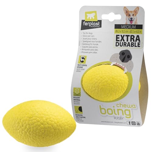 Ferplast Hunde Spielzeug, aus strapazierfähigem, ungiftigem, bissfestem Material, für die Zahnhygiene des Hundes, Springt und Schwimmt, CHEWA Boing Rugby Mittelgroße Hundespielzeug Ball, Gelb Ferplast Hunde Spielzeug, aus strapazierfähigem, ungiftigem, bissfestem Material, für die Zahnhygiene des Hundes, Springt und Schwimmt, CHEWA Boing Rugby Mittelgroße Hundespielzeug Ball, Gelb von Ferplast