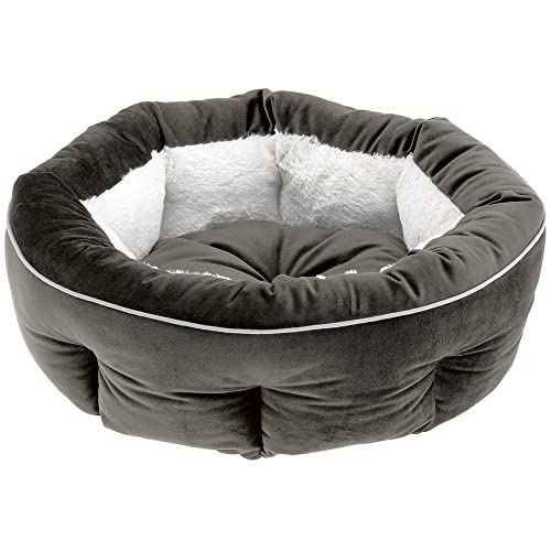 Ferplast Hundebett, Katzenbett MARQUIS 45, Haustierbett, Weiches Velours, Waschbar, Ø 45 x 16 cm, Grau von Ferplast
