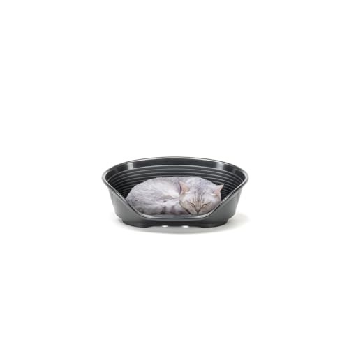 Ferplast Hundebett Katzenbett Kunststoff-Hundebett Extra Small Hundeliege waschbar Hundekorb atmungsaktiv rutschfest Siesta Deluxe, 43 x 28 x h 17,5 cm, Schwarz von Ferplast