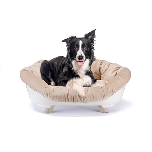 Ferplast Hundebett & Katzenbett mit Kissen, Hundebett waschbar, erhöhtes Hundebett, Hundebett mittelgroße Hunde, atmungsaktiv & rutschfest, Sofa' Throne 85 x 62 x h 33 cm, Weiß Ferplast Hundebett & Katzenbett mit Kissen, Hundebett waschbar, erhöhtes Hundebett, Hundebett mittelgroße Hunde, atmungsaktiv & rutschfest, Sofa' Throne 85 x 62 x h 33 cm, Weiß von Ferplast