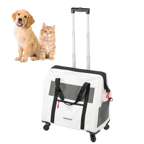 Ferplast Hundebox Voyager Trolley, Transportbox Katze, Hundetasche, ausziehbarer Griff, verstellbare Gurte, breite Öffnung, abnehmbare Räder, aus Öko-Leder, max. 15 kg, 46 x 26 x 48H cm, Weiß Ferplast Hundebox Voyager Trolley, Transportbox Katze, Hundetasche, ausziehbarer Griff, verstellbare Gurte, breite Öffnung, abnehmbare Räder, aus Öko-Leder, max. 15 kg, 46 x 26 x 48H cm, Weiß von Ferplast