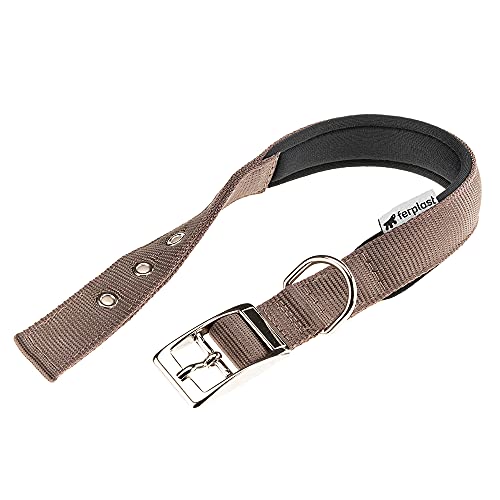 Ferplast Hundehalsband, Größe M, Groß, aus gepolstertem Nylon, verstellbare Metallschnalle, Halsumfang 34–42 cm, Braun von Ferplast