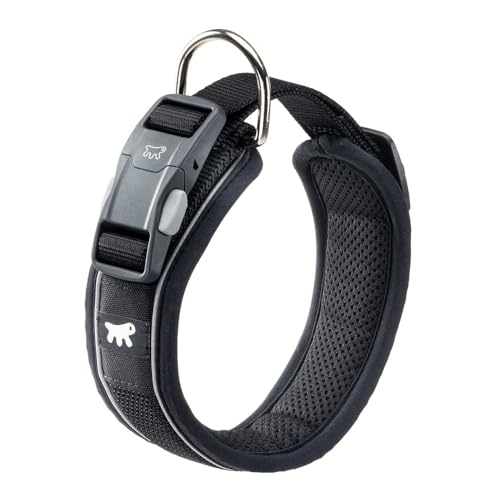 Ferplast Hundehalsband Genius C25/55, Reflektierend, Atmungsaktiv, Einstellbar, Magnetverschluss mit Schnellverschluss, Hundehalsband große Hunde, Weiche Polsterung, Schwarz von Ferplast