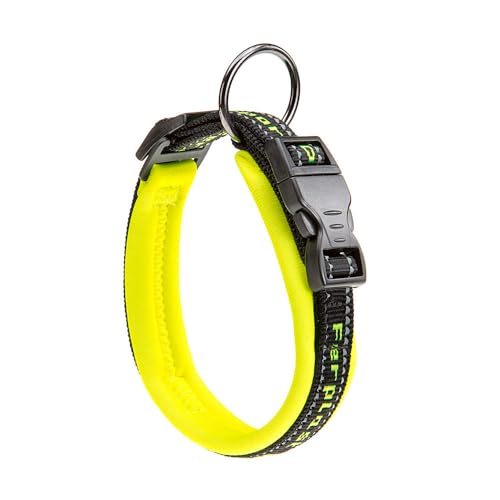 Ferplast Hundehalsband Sport Dog, Weich Gepolstertes Nylon Hunde Halsband für Kleine Hunde, Verstellbare und Reflektierend, Größe: 1,5 cm (25-35 cm), Gelb von Ferplast